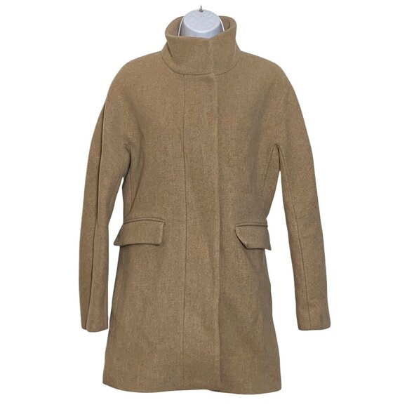 J Crew Stadium Cloth Trench Coat Parka By Nello Gori Tan Wool Blend SZ 6 EUC - Picture 1 of 10